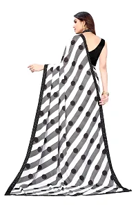 Women  georagette  printed saree with squnse les and Unstitched Blouse Piecee black and white-thumb4