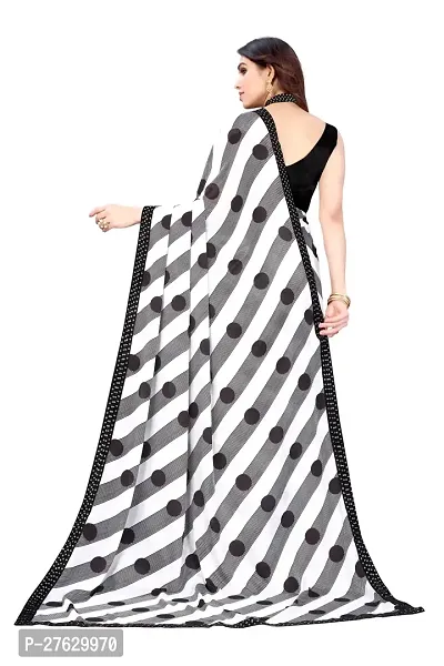 Women  georagette  printed saree with squnse les and Unstitched Blouse Piecee black and white-thumb5