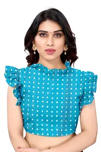 Women  poly slik printed saree with squnse les and Unstitched Blouse Piecee sky blue beat-thumb1