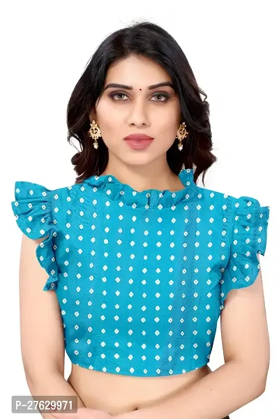 Women  poly slik printed saree with squnse les and Unstitched Blouse Piecee sky blue beat-thumb2