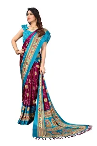 Women  poly slik printed saree with squnse les and Unstitched Blouse Piecee sky blue beat-thumb2