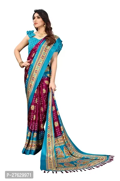 Women  poly slik printed saree with squnse les and Unstitched Blouse Piecee sky blue beat-thumb3