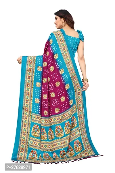 Women  poly slik printed saree with squnse les and Unstitched Blouse Piecee sky blue beat-thumb4