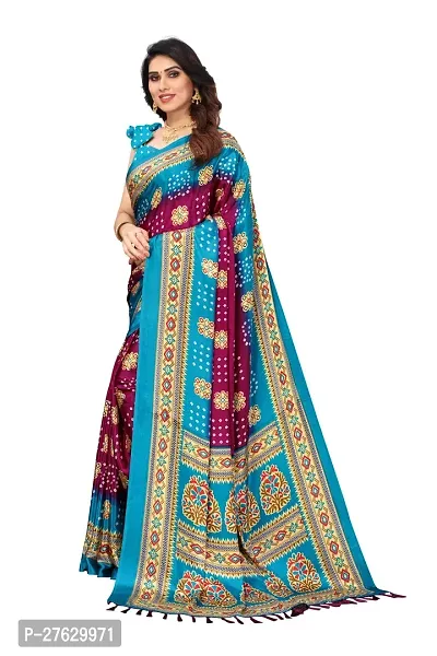 Women  poly slik printed saree with squnse les and Unstitched Blouse Piecee sky blue beat-thumb5