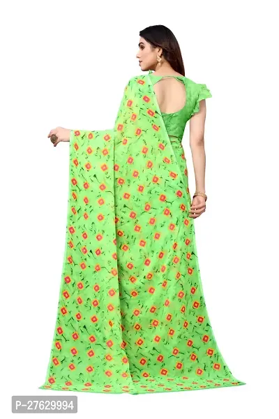 Women Georgette printed leriya saree with  Unstitched Blouse Piecee parrot-thumb3