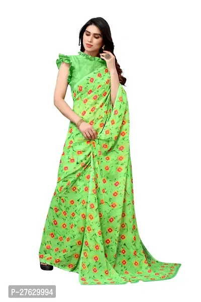 Women Georgette printed leriya saree with  Unstitched Blouse Piecee parrot-thumb4