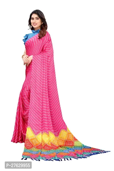 Women moss chiffon printed saree With Unstitched Blouse Piecee light pink-thumb5