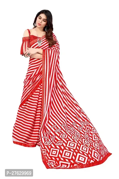 Women  georagette  printed saree  With Unstitched Blouse Piecee red-thumb2