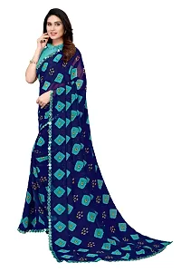 Women Georgette printed mirror border saree with  Unstitched Blouse Piecee Royal blue-thumb1