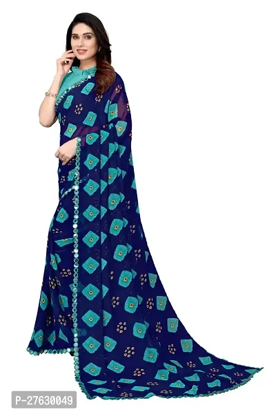 Women Georgette printed mirror border saree with  Unstitched Blouse Piecee Royal blue-thumb2