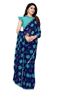 Women Georgette printed mirror border saree with  Unstitched Blouse Piecee Royal blue-thumb2