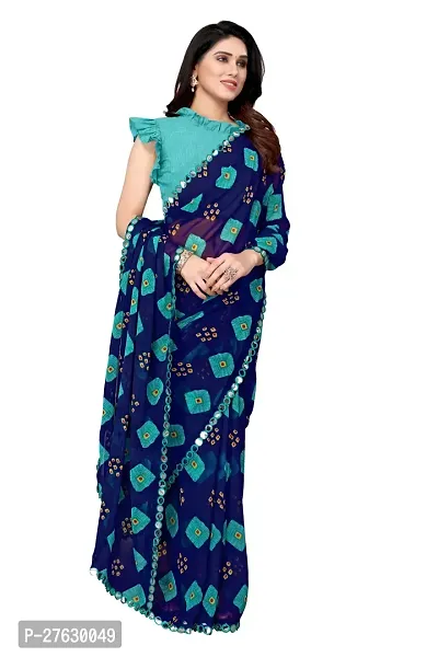 Women Georgette printed mirror border saree with  Unstitched Blouse Piecee Royal blue-thumb3