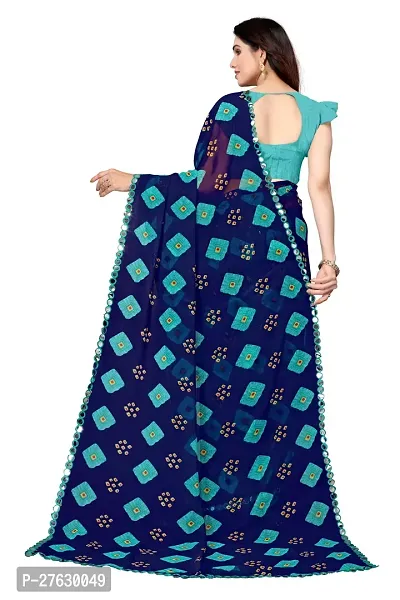 Women Georgette printed mirror border saree with  Unstitched Blouse Piecee Royal blue-thumb4