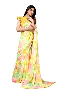 Women Georgette printed leriya saree with  Unstitched Blouse Piecee light yellow-thumb1