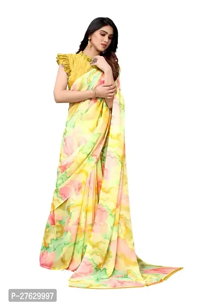 Women Georgette printed leriya saree with  Unstitched Blouse Piecee light yellow-thumb2