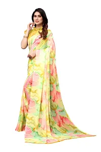 Women Georgette printed leriya saree with  Unstitched Blouse Piecee light yellow-thumb2