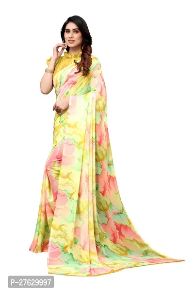 Women Georgette printed leriya saree with  Unstitched Blouse Piecee light yellow-thumb3