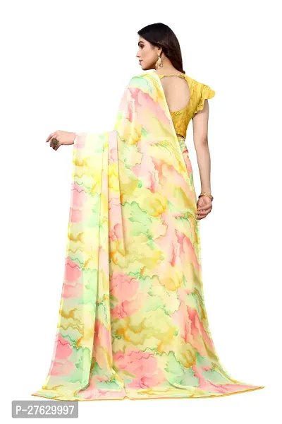 Women Georgette printed leriya saree with  Unstitched Blouse Piecee light yellow-thumb4