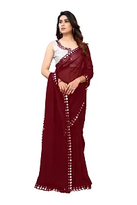 Women Georgette mirror border saree with  Unstitched Blouse Piecee brown-thumb3