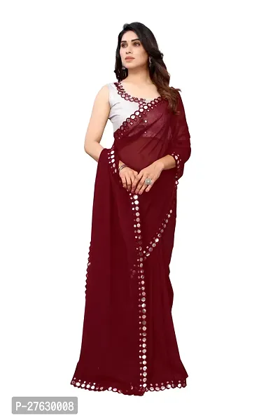 Women Georgette mirror border saree with  Unstitched Blouse Piecee brown-thumb4