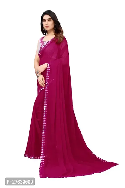 Women Georgette mirror border saree with  Unstitched Blouse Piecee rani pink-thumb3