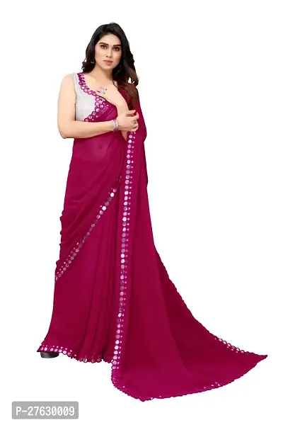 Women Georgette mirror border saree with  Unstitched Blouse Piecee rani pink-thumb5