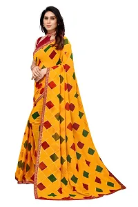 Women Georgette printed less border saree with  Unstitched Blouse Piecee Yellow-thumb1