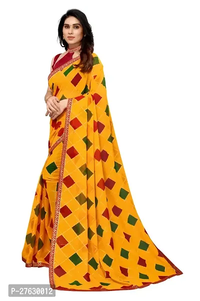 Women Georgette printed less border saree with  Unstitched Blouse Piecee Yellow-thumb2