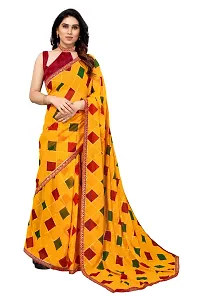 Women Georgette printed less border saree with  Unstitched Blouse Piecee Yellow-thumb3