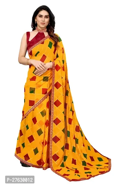 Women Georgette printed less border saree with  Unstitched Blouse Piecee Yellow-thumb4