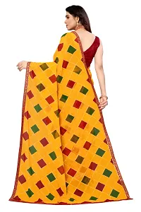 Women Georgette printed less border saree with  Unstitched Blouse Piecee Yellow-thumb4