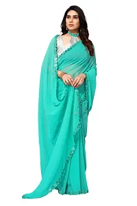 Women Georgette mirror border saree with  Unstitched Blouse Piecee Skyblue-thumb1