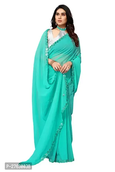 Women Georgette mirror border saree with  Unstitched Blouse Piecee Skyblue-thumb2