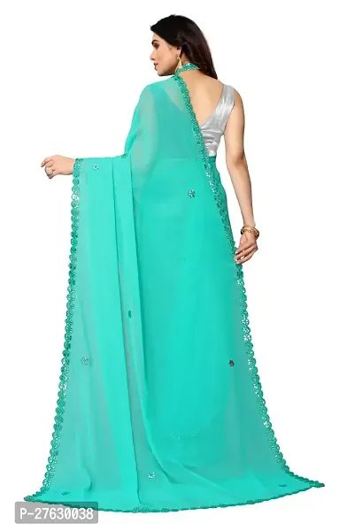 Women Georgette mirror border saree with  Unstitched Blouse Piecee Skyblue-thumb3