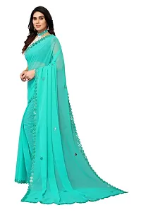 Women Georgette mirror border saree with  Unstitched Blouse Piecee Skyblue-thumb3