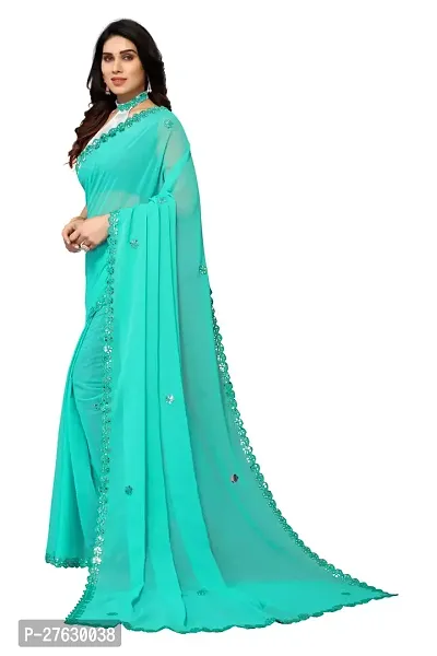 Women Georgette mirror border saree with  Unstitched Blouse Piecee Skyblue-thumb4