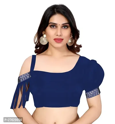 Women Georggate febric saree With Unstitched Blouse Piecee navyblue-thumb5