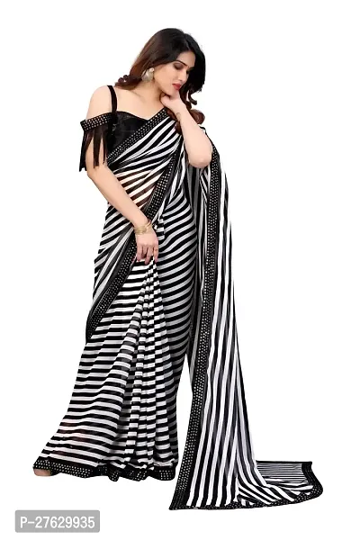 Women Georggate febric saree With Unstitched Blouse Piecee black-thumb2