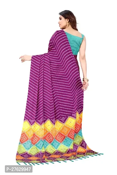 Women moss chiffon printed saree With Unstitched Blouse Piecee purple-thumb2