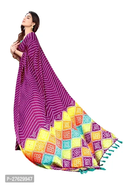 Women moss chiffon printed saree With Unstitched Blouse Piecee purple-thumb3