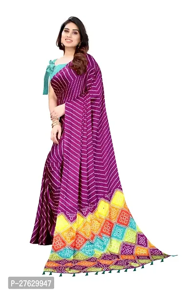Women moss chiffon printed saree With Unstitched Blouse Piecee purple-thumb5