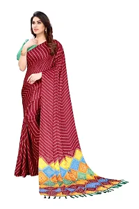 Women moss chiffon printed saree With Unstitched Blouse Piecee red-thumb3