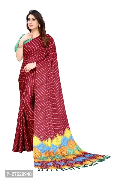 Women moss chiffon printed saree With Unstitched Blouse Piecee red-thumb4