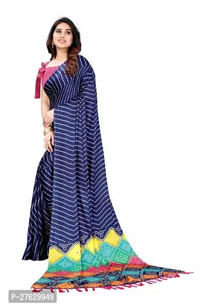 Women moss chiffon printed saree With Unstitched Blouse Piecee navy blue-thumb4