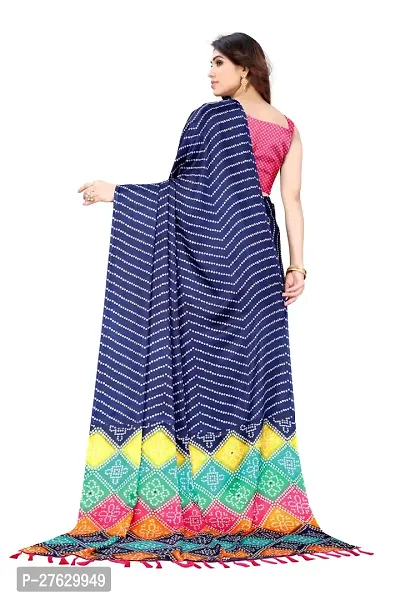 Women moss chiffon printed saree With Unstitched Blouse Piecee navy blue-thumb5