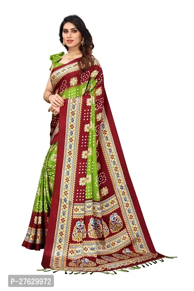 Women  poly slik printed saree with squnse les and Unstitched Blouse Piecee mahendi maroon-thumb3