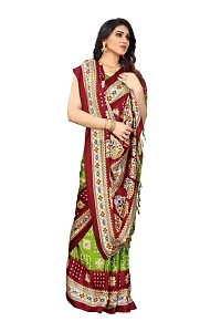 Women  poly slik printed saree with squnse les and Unstitched Blouse Piecee mahendi maroon-thumb3