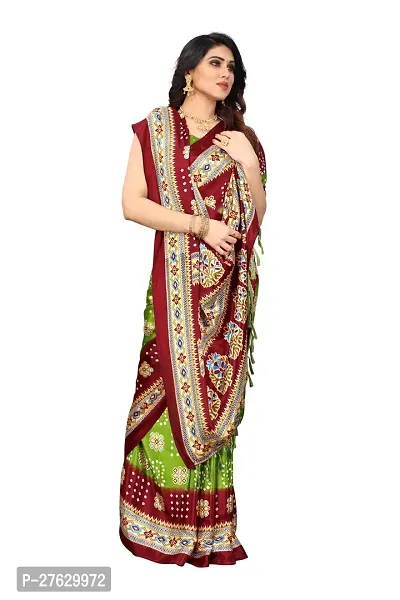 Women  poly slik printed saree with squnse les and Unstitched Blouse Piecee mahendi maroon-thumb4