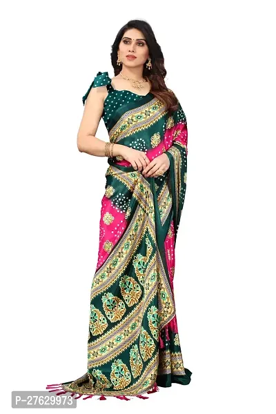 Women  poly slik printed saree with squnse les and Unstitched Blouse Piecee rama pink-thumb5