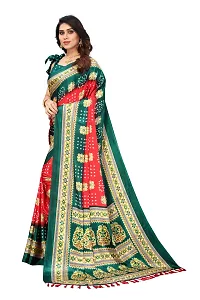 Women  poly slik printed saree with squnse les and Unstitched Blouse Piecee green pink-thumb1